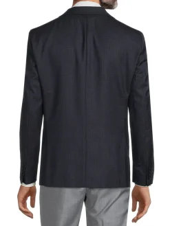 Calvin Klein Blazers & Sportcoats|Slim Fit Check Wool Blend Blazer Dark Blue