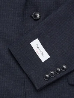 Calvin Klein Blazers & Sportcoats|Slim Fit Check Wool Blend Blazer Dark Blue