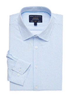Report Collection Dress Shirts|Slim Fit Checked Dress Shirt Light Blue