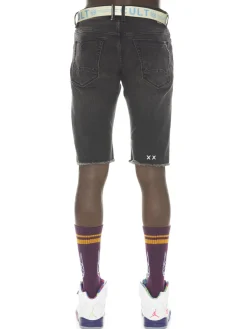 Cult Of Individuality Shorts|Slim Fit Distressed Belted Jean Shorts Jet Black