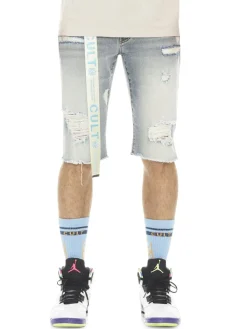 Cult Of Individuality Shorts|Slim Fit Distressed Belted Jean Shorts Bleach