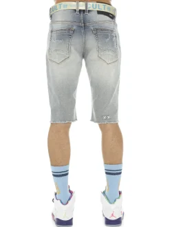 Cult Of Individuality Shorts|Slim Fit Distressed Belted Jean Shorts Bleach