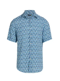 Saks Fifth Avenue Casual Button-Down Shirts|Slim Fit Geo Stripe Short Sleeved Shirt Ibiza Blue