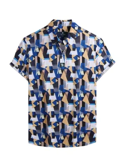 Tom Baine Polos|Slim Fit Geometric Golf Shirt Royal