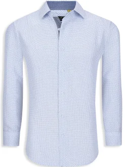 Azaro Uomo Dress Shirts|Slim Fit Geometric Shirt White Blue