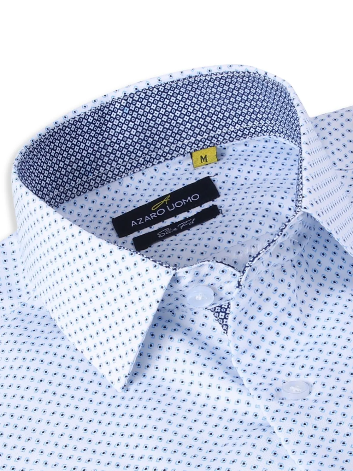 Azaro Uomo Dress Shirts|Slim Fit Geometric Shirt White Blue