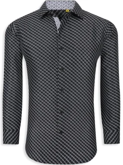 Azaro Uomo Casual Button-Down Shirts|Slim Fit Geometric Shirt Black