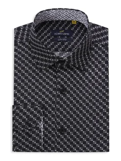 Azaro Uomo Casual Button-Down Shirts|Slim Fit Geometric Shirt Black