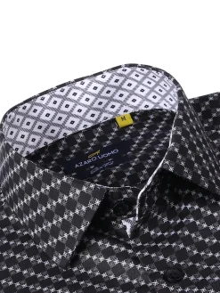 Azaro Uomo Casual Button-Down Shirts|Slim Fit Geometric Shirt Black