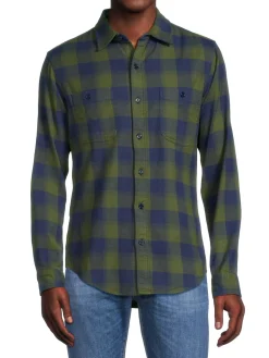 Bonobos Casual Button-Down Shirts|Slim Fit Gingham Stretch Flannel Shirt Green Blue