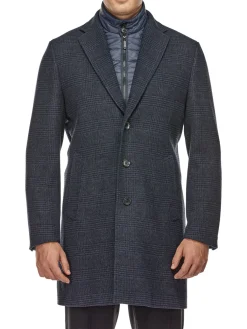 English Laundry Coats & Jackets|Slim Fit Glen Plaid Wool Blend Bib Topcoat Blue