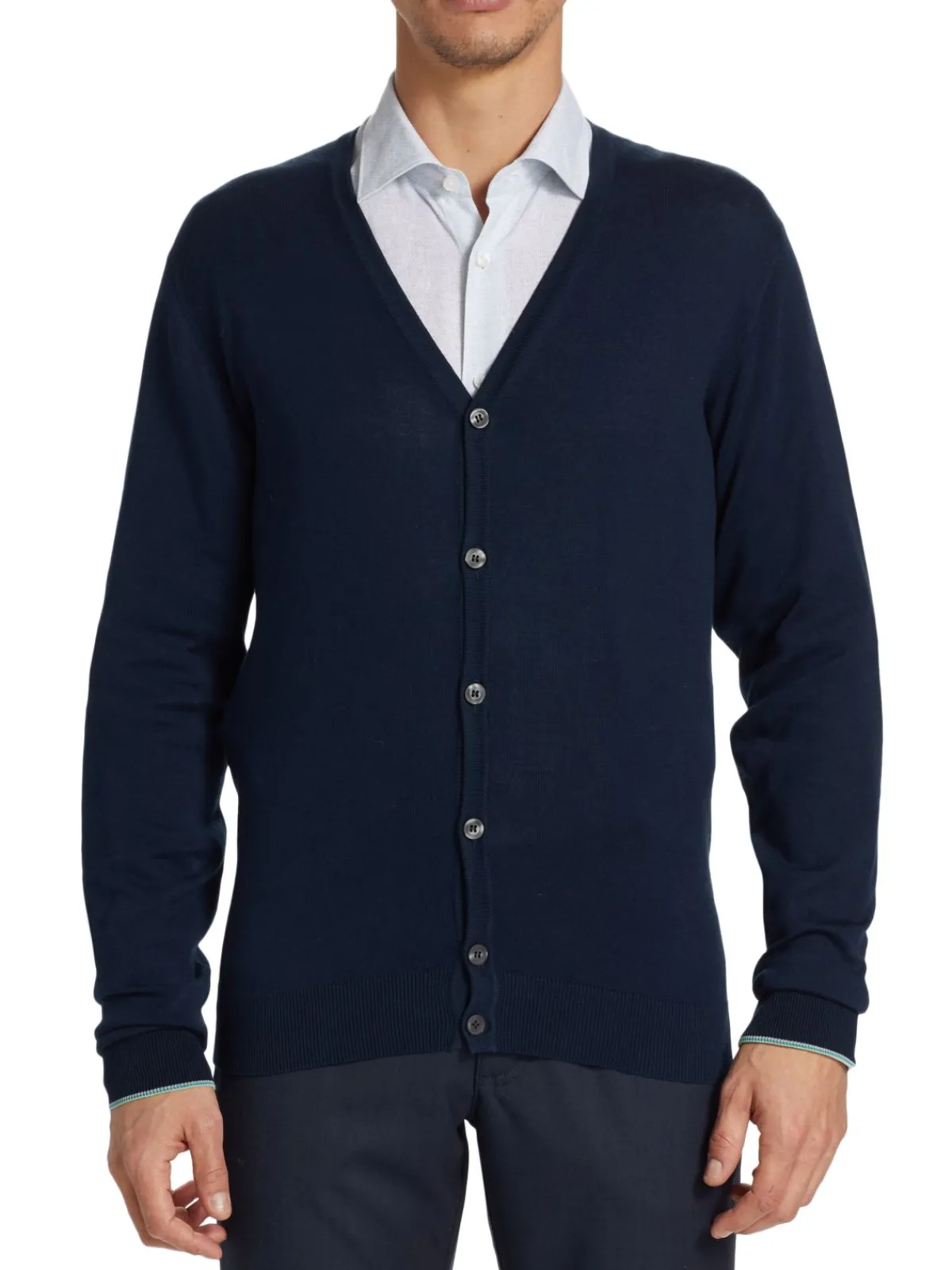 Saks Fifth Avenue Sweaters|Slim Fit Lightweight Cotton Cardigan Navy