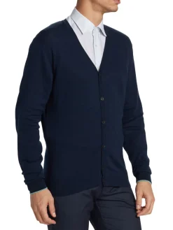Saks Fifth Avenue Sweaters|Slim Fit Lightweight Cotton Cardigan Navy