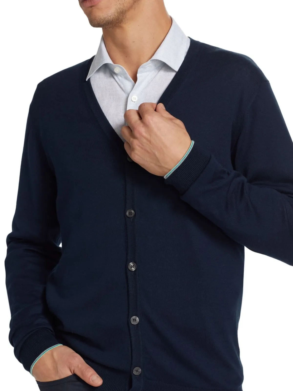 Saks Fifth Avenue Sweaters|Slim Fit Lightweight Cotton Cardigan Navy