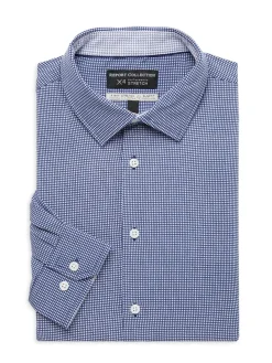 Report Collection Dress Shirts|Slim Fit Micro Check Dress Shirt Navy