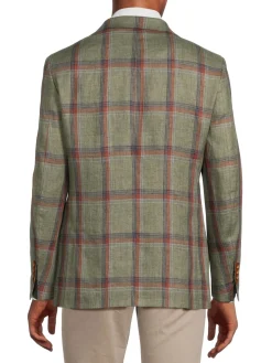 Tallia Linen|Slim Fit Plaid Linen Blazer Olive Rust