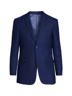 DOUGLAS & GRAHAME Blazers & Sportcoats|Slim Fit Plaid Wool Blazer Blue