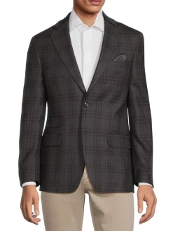 Tallia Blazers & Sportcoats|Slim Fit Plaid Wool Blend Blazer Charcoal