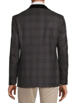 Tallia Blazers & Sportcoats|Slim Fit Plaid Wool Blend Blazer Charcoal