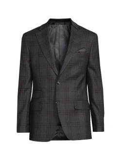 Tallia Blazers & Sportcoats|Slim Fit Plaid Wool Blend Blazer Charcoal