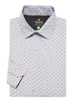 Tom Baine Dress Shirts|Slim Fit Print Stretch Dress Shirt White Multi