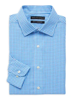 Saks Fifth Avenue Dress Shirts|Slim Fit Tattersall Dress Shirt Blue Orange