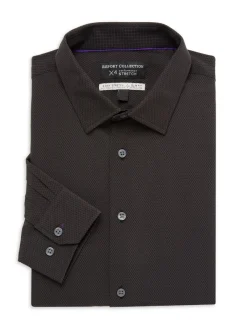 Report Collection Dress Shirts|Slim Fit Textured Dress Shirt Black