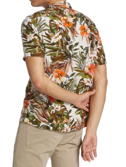 Saks Fifth Avenue Casual Button-Down Shirts|Slim Fit Tropical Print Short Sleeve Shirt Curry