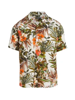 Saks Fifth Avenue Casual Button-Down Shirts|Slim Fit Tropical Print Short Sleeve Shirt Curry