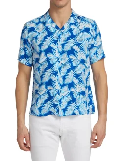 Saks Fifth Avenue Casual Button-Down Shirts|Slim-Fit Wavy Leaf Camp Shirt Navy