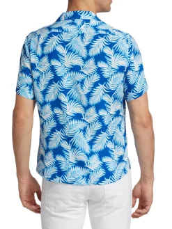 Saks Fifth Avenue Casual Button-Down Shirts|Slim-Fit Wavy Leaf Camp Shirt Navy