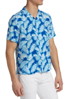 Saks Fifth Avenue Casual Button-Down Shirts|Slim-Fit Wavy Leaf Camp Shirt Navy