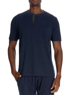 Unsimply Stitched Loungewear, Sleepwear & Robes|Slubbed Short Sleeve Henley Heather Navy