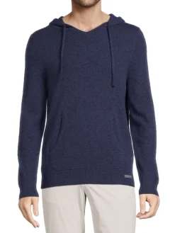 Samuelsohn Cashmere|Slubbed Wool & Cashmere Hoodie Indigo