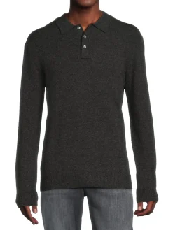 Slate & Stone Sweaters|Slubbed Wool Blend Polo Sweater Charcoal