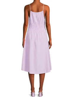 Women Saks Fifth Avenue Smocked Keyhole Linen Blend Dress