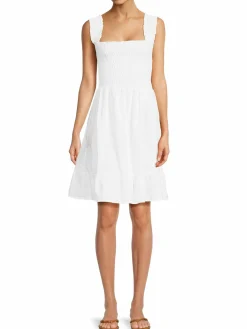 Women Saks Fifth Avenue Smocked Linen Blend Dress