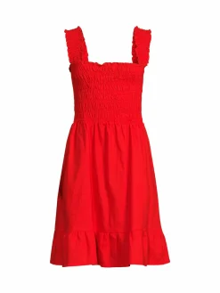Women Saks Fifth Avenue Smocked Linen Blend Dress