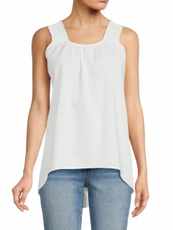 Women Saks Fifth Avenue Smocked Linen Blend Tank Top