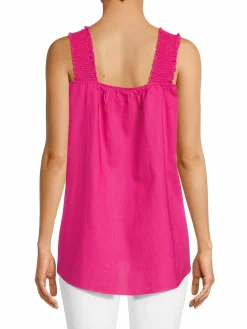 Women Saks Fifth Avenue Smocked Linen Blend Tank Top