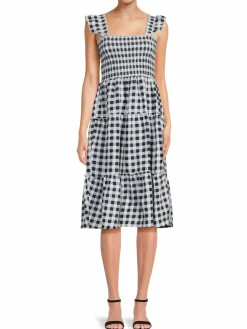 Women Saks Fifth Avenue Smocked Linen Blend Tiered Dress