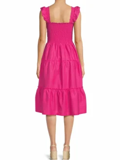 Women Saks Fifth Avenue Smocked Linen Blend Tiered Dress