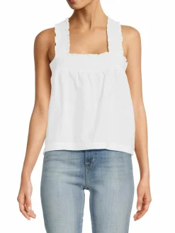 Women Saks Fifth Avenue Smocked Linen Blend Top