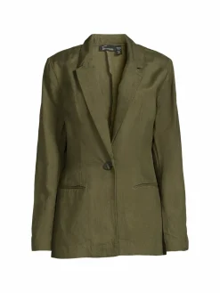 Women RD style Solid Linen Blend Regular Blazer