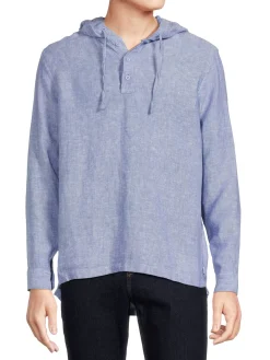Onia Linen|Solid Linen Hoodie Blue