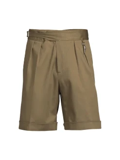 Roberto Cavalli Shorts|Solid Pleated Shorts Khaki