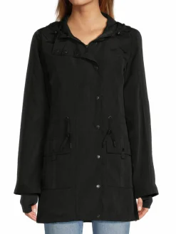 Women DKNY Solid Windbreaker Hooded Jacket