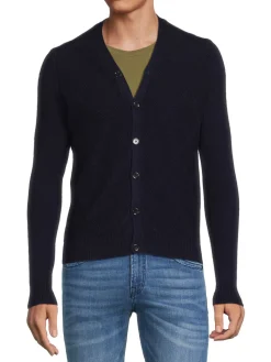 Malo Sweaters|Solid Wool & Cashmere Blend Cardigan Blue