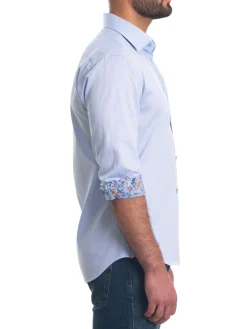 Jared Lang Casual Button-Down Shirts|Spread Collar Curved Shirt Blue Print
