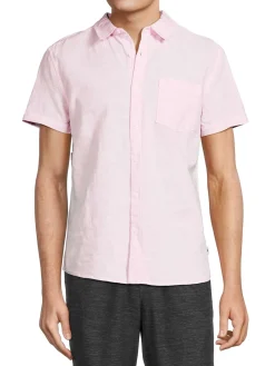 Vintage Summer Linen|Spread Collar Solid Shirt Pink